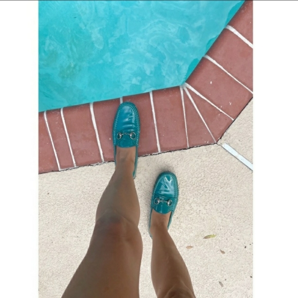 Gucci Shoes - Gucci 90s Horse-Bit Turquoise Patent Leather Loafers